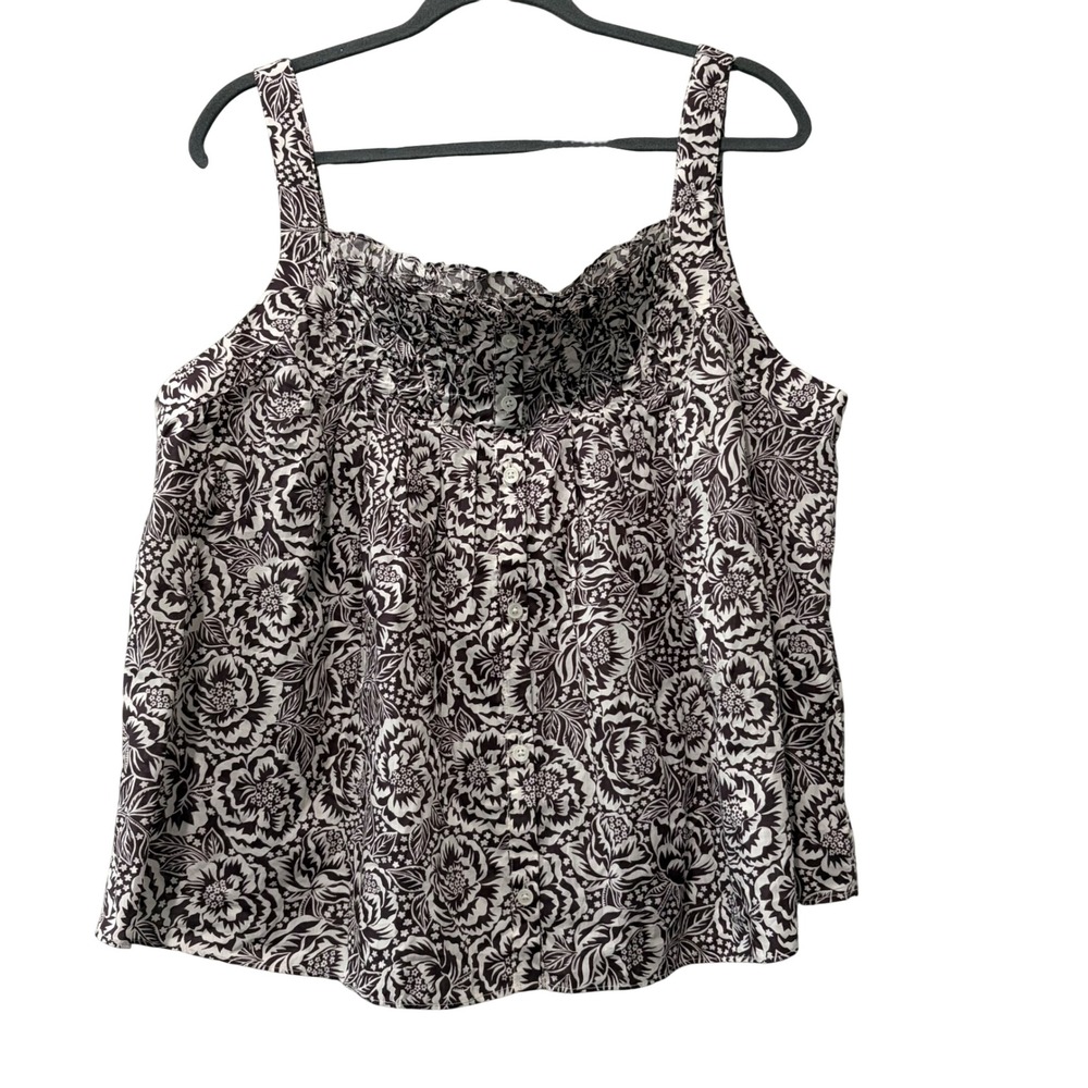 J.Crew Smocked Crinkle Tank Top Womens XL Liberty Dorothy Rose Cream Brown